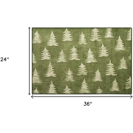 Olive Green Botanical Leaves Area Rug Photo 3