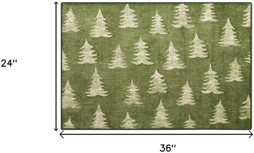 Olive Green Botanical Leaves Area Rug Photo 3