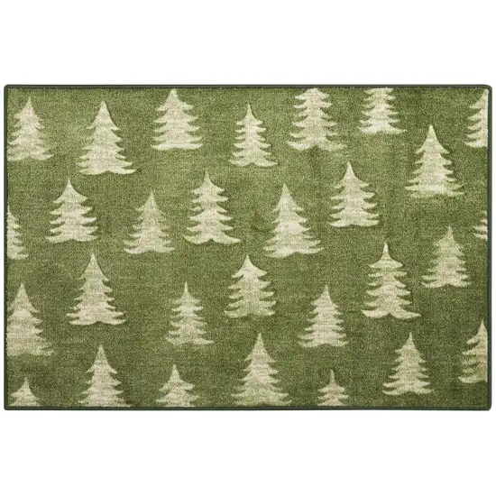 Olive Green Botanical Leaves Area Rug Photo 4
