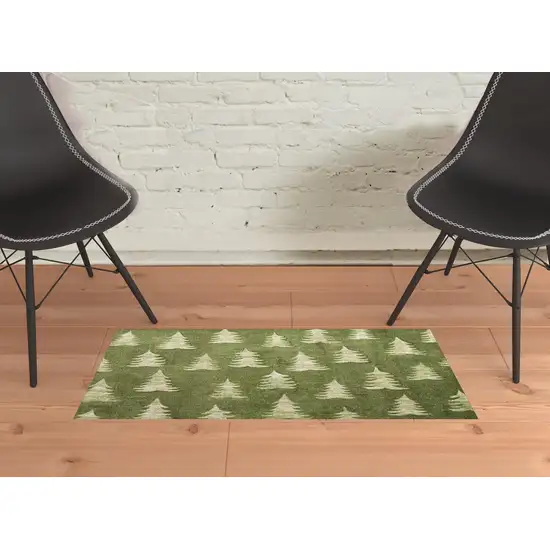 Olive Green Botanical Leaves Area Rug Photo 1