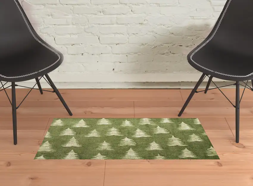 Olive Green Botanical Leaves Area Rug Photo 1