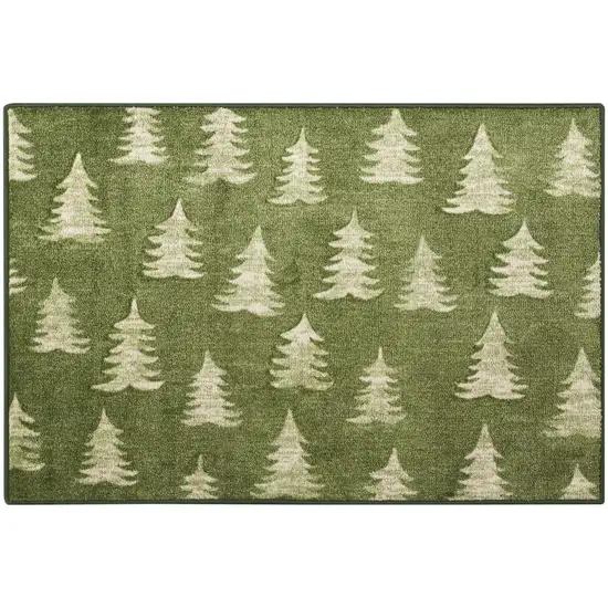 Olive Green Botanical Leaves Area Rug Photo 7