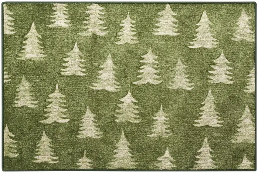 Olive Green Botanical Leaves Area Rug Photo 7