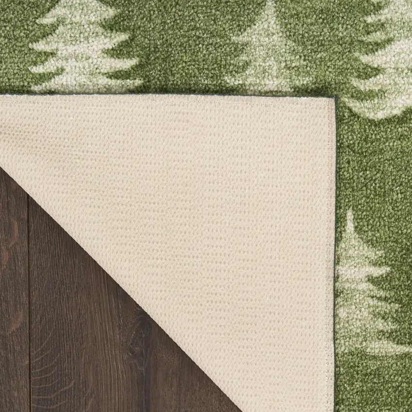 Olive Green Botanical Leaves Runner Rug Photo 9