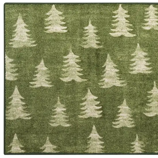 Olive Green Botanical Leaves Runner Rug Photo 2