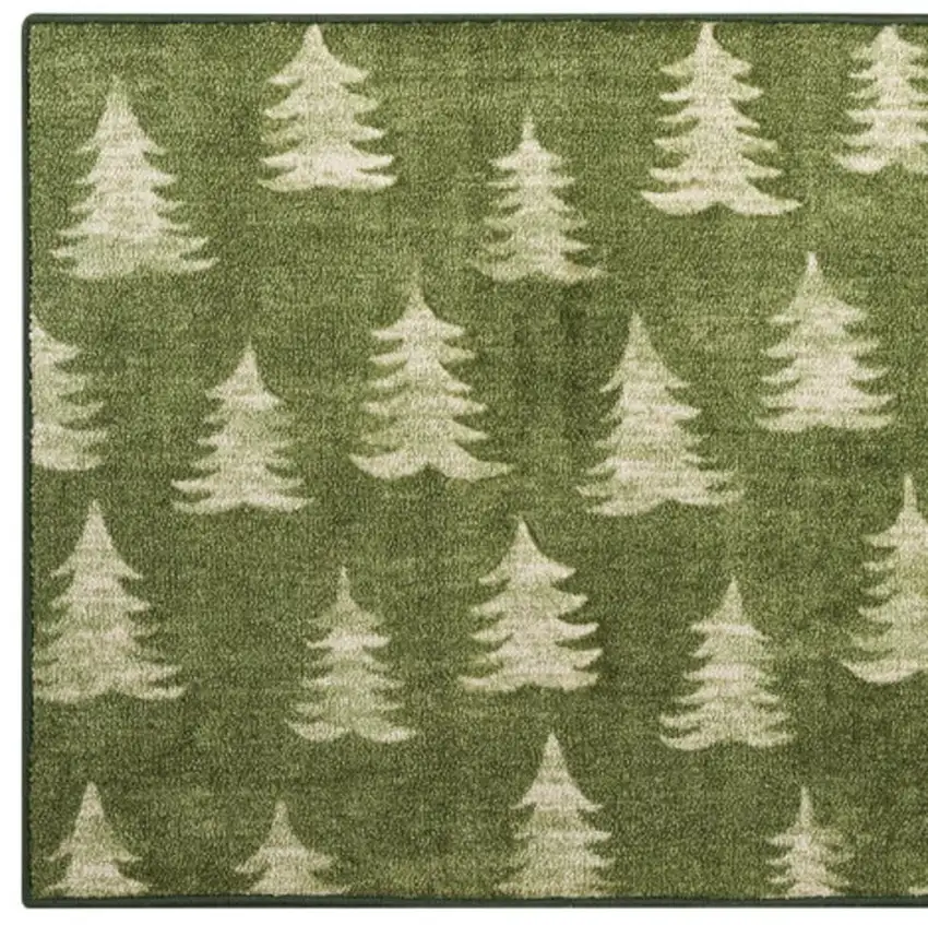 Olive Green Botanical Leaves Runner Rug Photo 2