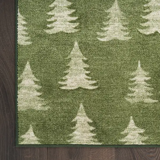 Olive Green Botanical Leaves Runner Rug Photo 9