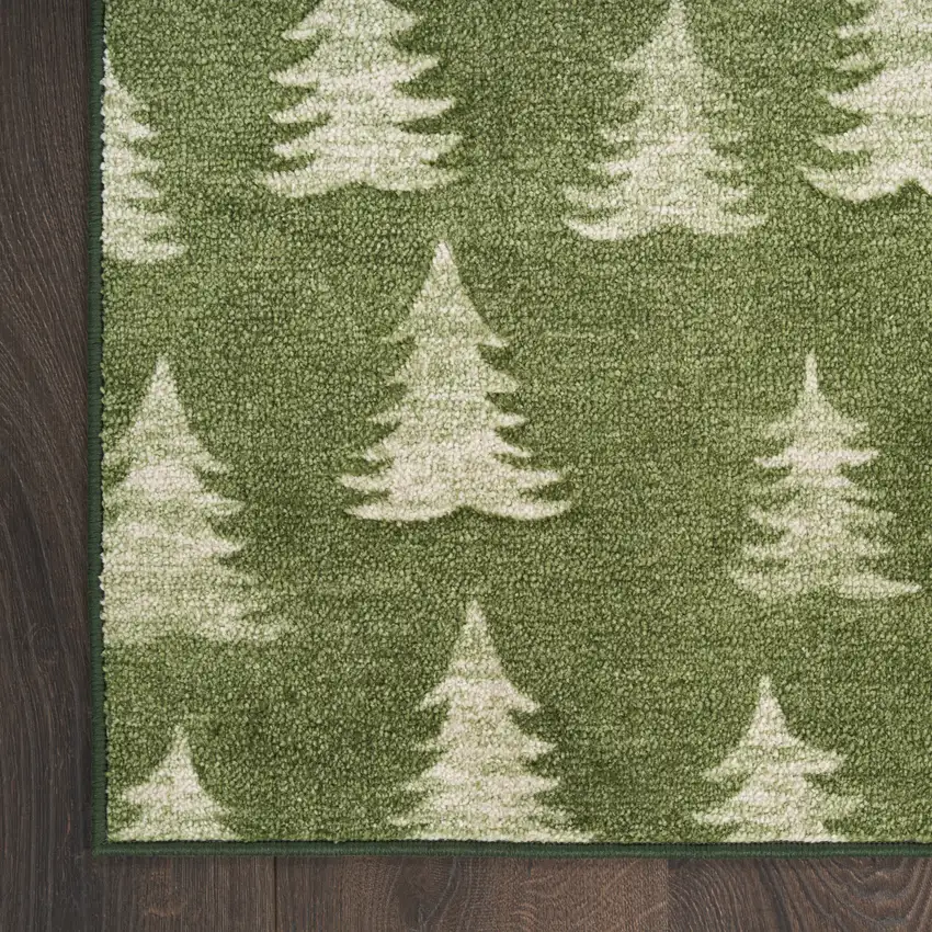 Olive Green Botanical Leaves Runner Rug Photo 9