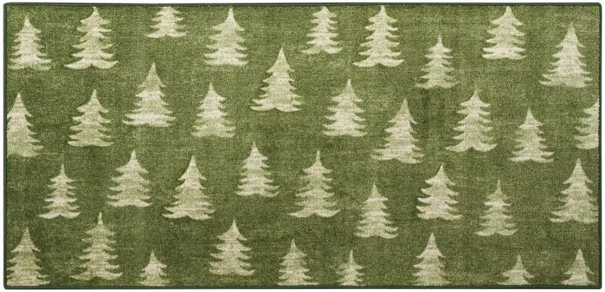 Olive Green Botanical Leaves Runner Rug Photo 5
