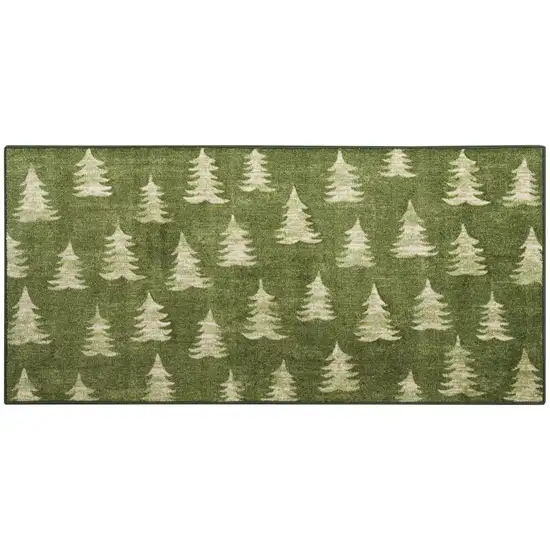 Olive Green Botanical Leaves Runner Rug Photo 3