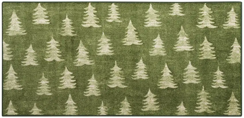 Olive Green Botanical Leaves Runner Rug Photo 3