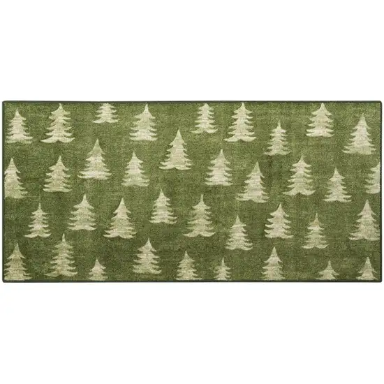 Olive Green Botanical Leaves Runner Rug Photo 6