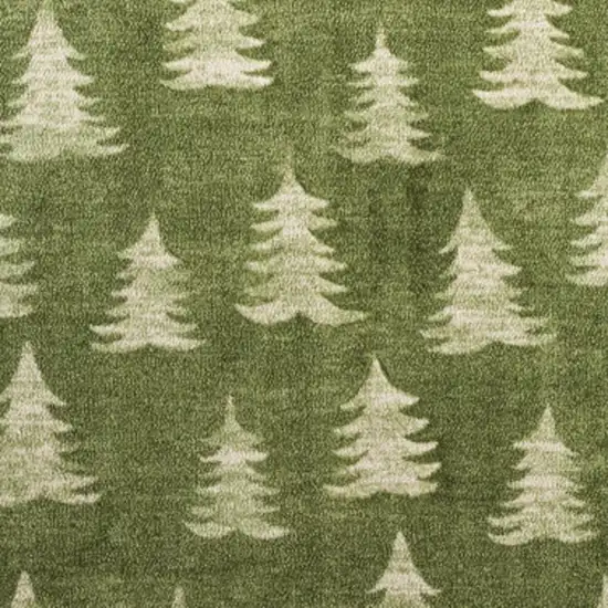 Olive Green Botanical Leaves Runner Rug Photo 1