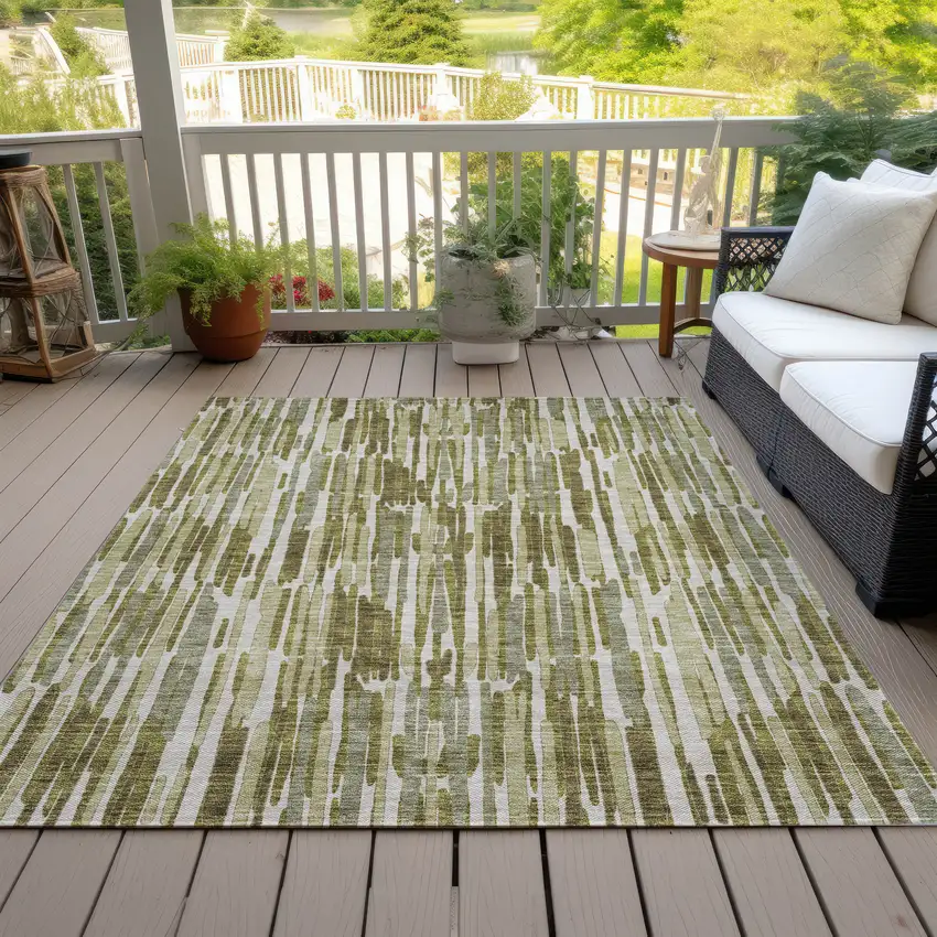 Olive Green Brown And Beige Abstract Washable Indoor Outdoor Area Rug Photo 6