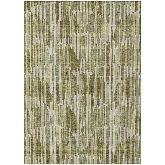 Olive Green Brown And Beige Abstract Washable Indoor Outdoor Area Rug Photo 1