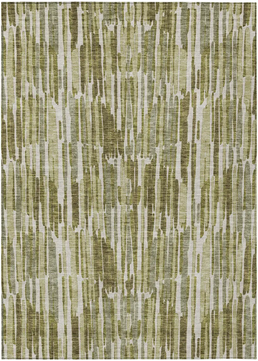 Olive Green Brown And Beige Abstract Washable Indoor Outdoor Area Rug Photo 1