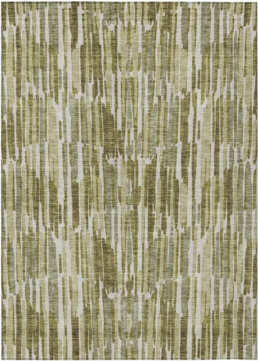 Olive Green Brown And Beige Abstract Washable Indoor Outdoor Area Rug Photo 1