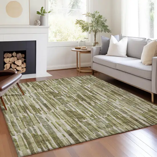 Olive Green Brown And Beige Abstract Washable Indoor Outdoor Area Rug Photo 7