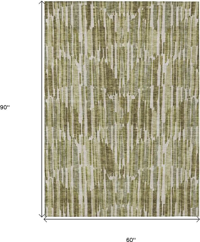 Olive Green Brown And Beige Abstract Washable Indoor Outdoor Area Rug Photo 2