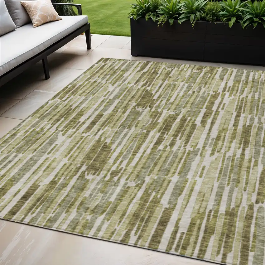 Olive Green Brown And Beige Abstract Washable Indoor Outdoor Area Rug Photo 1