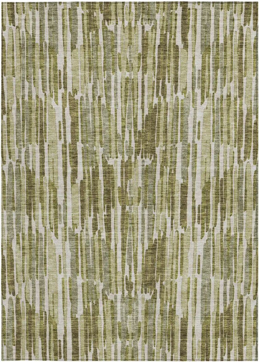 Olive Green Brown And Beige Abstract Washable Indoor Outdoor Area Rug Photo 5