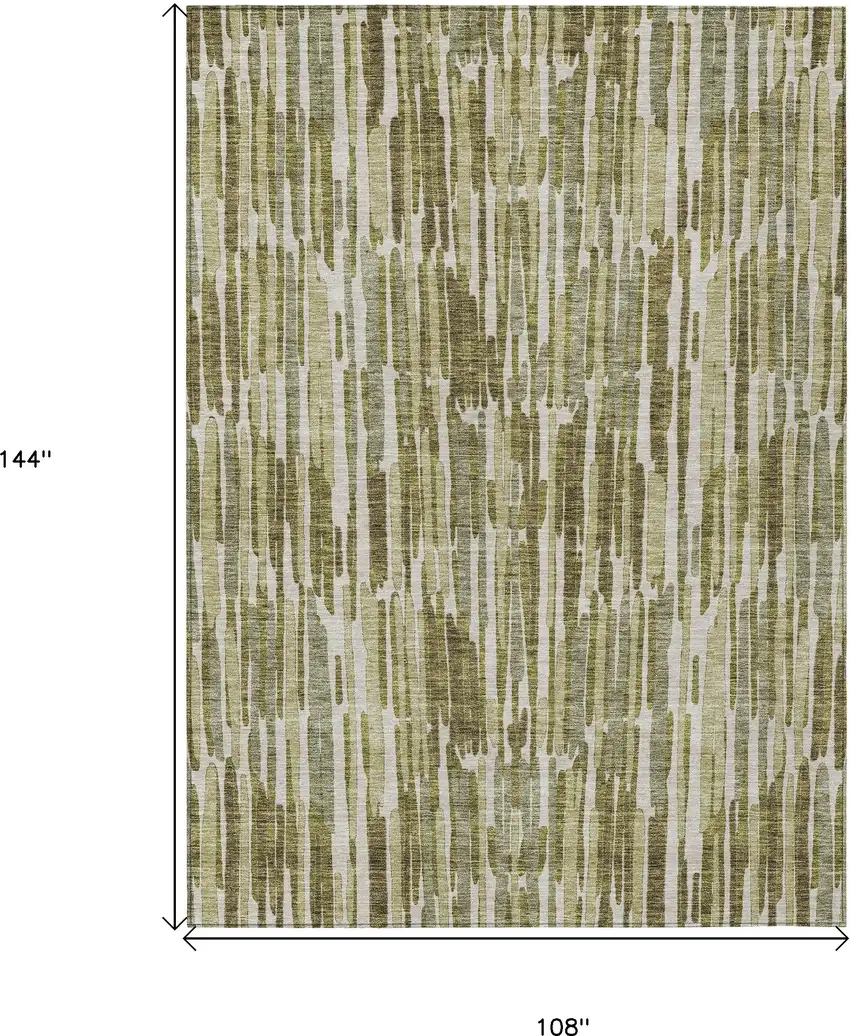 Olive Green Brown And Beige Abstract Washable Indoor Outdoor Area Rug Photo 3