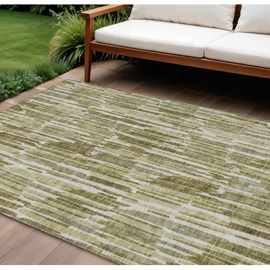 Olive Green Brown And Beige Abstract Washable Indoor Outdoor Area Rug Photo 1