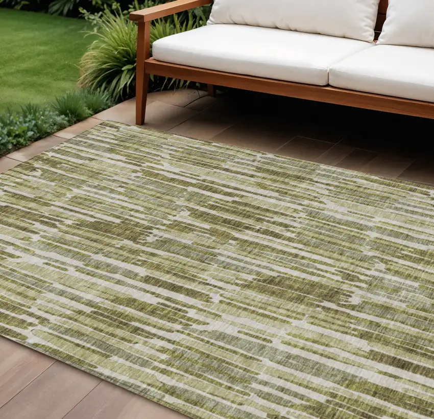 Olive Green Brown And Beige Abstract Washable Indoor Outdoor Area Rug Photo 1