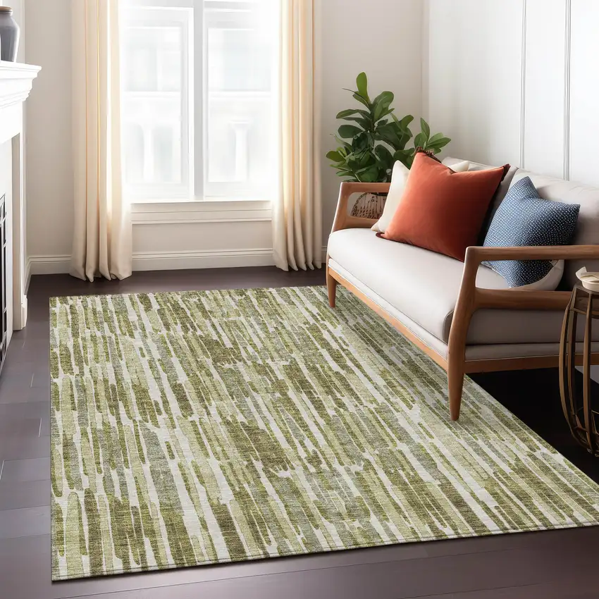 Olive Green Brown And Beige Abstract Washable Indoor Outdoor Area Rug Photo 8