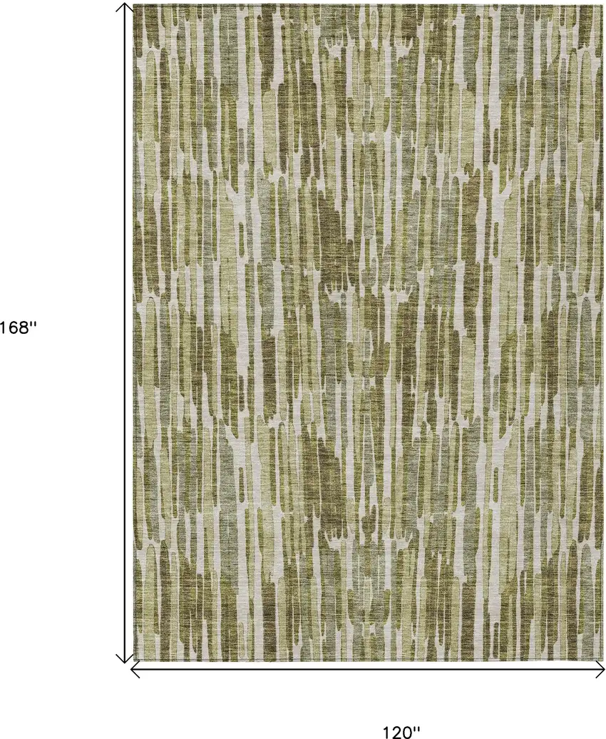 Olive Green Brown And Beige Abstract Washable Indoor Outdoor Area Rug Photo 3