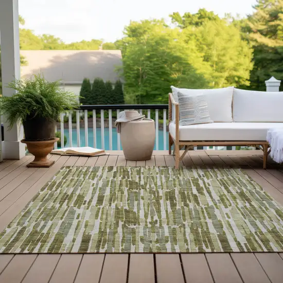Olive Green Brown And Beige Abstract Washable Indoor Outdoor Area Rug Photo 9