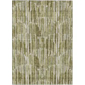 Photo of Olive Green Brown And Beige Abstract Washable Indoor Outdoor Area Rug