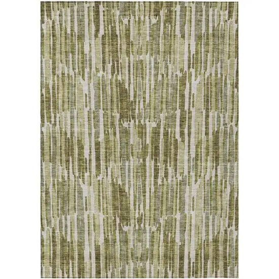Olive Green Brown And Beige Abstract Washable Indoor Outdoor Area Rug Photo 1