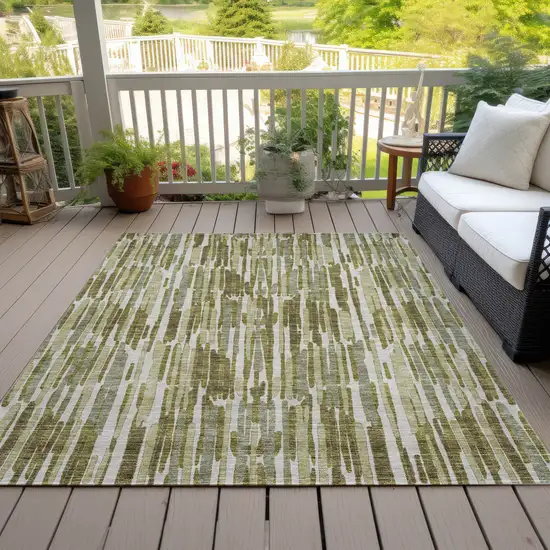 Olive Green Brown And Beige Abstract Washable Indoor Outdoor Area Rug Photo 6