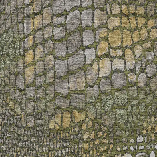 Olive Green Brown And Gold Abstract Washable Indoor Outdoor Area Rug Photo 5