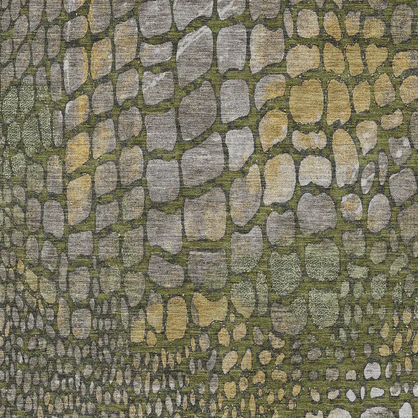 Olive Green Brown And Gold Abstract Washable Indoor Outdoor Area Rug Photo 5