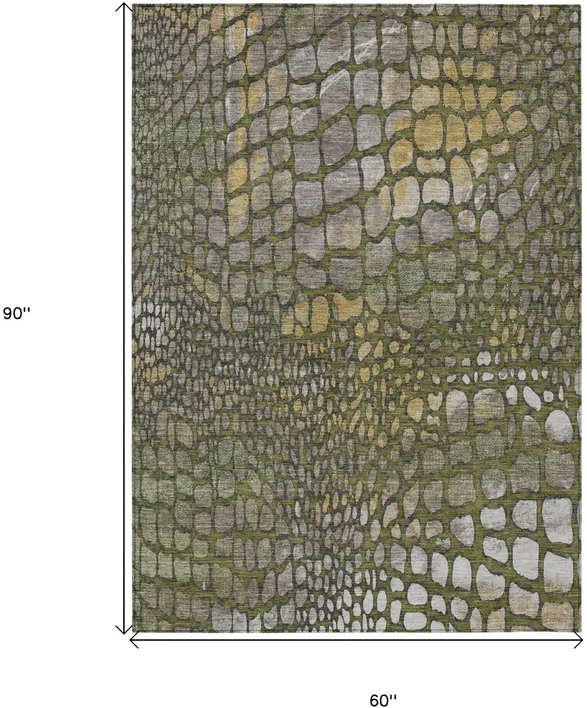 Olive Green Brown And Gold Abstract Washable Indoor Outdoor Area Rug Photo 3