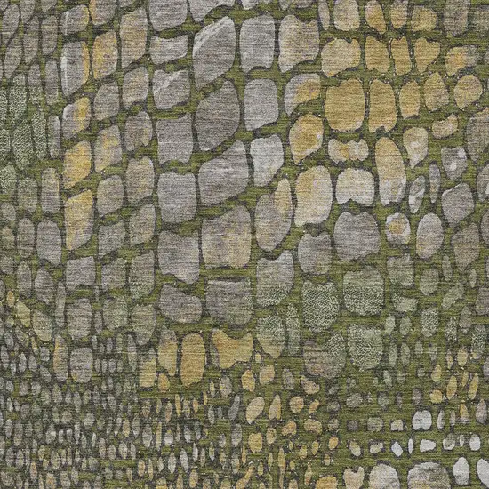 Olive Green Brown And Gold Abstract Washable Indoor Outdoor Area Rug Photo 5