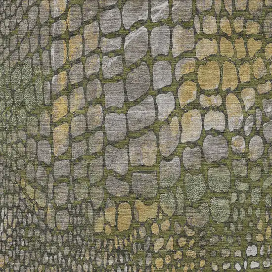 Olive Green Brown And Gold Abstract Washable Indoor Outdoor Area Rug Photo 5