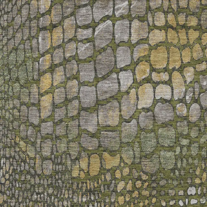 Olive Green Brown And Gold Abstract Washable Indoor Outdoor Area Rug Photo 5