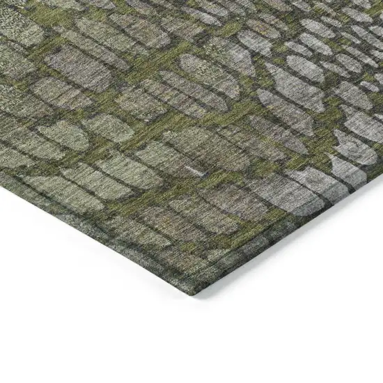 Olive Green Brown And Gold Abstract Washable Indoor Outdoor Area Rug Photo 4