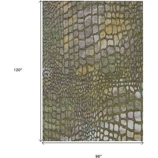 Olive Green Brown And Gold Abstract Washable Indoor Outdoor Area Rug Photo 3