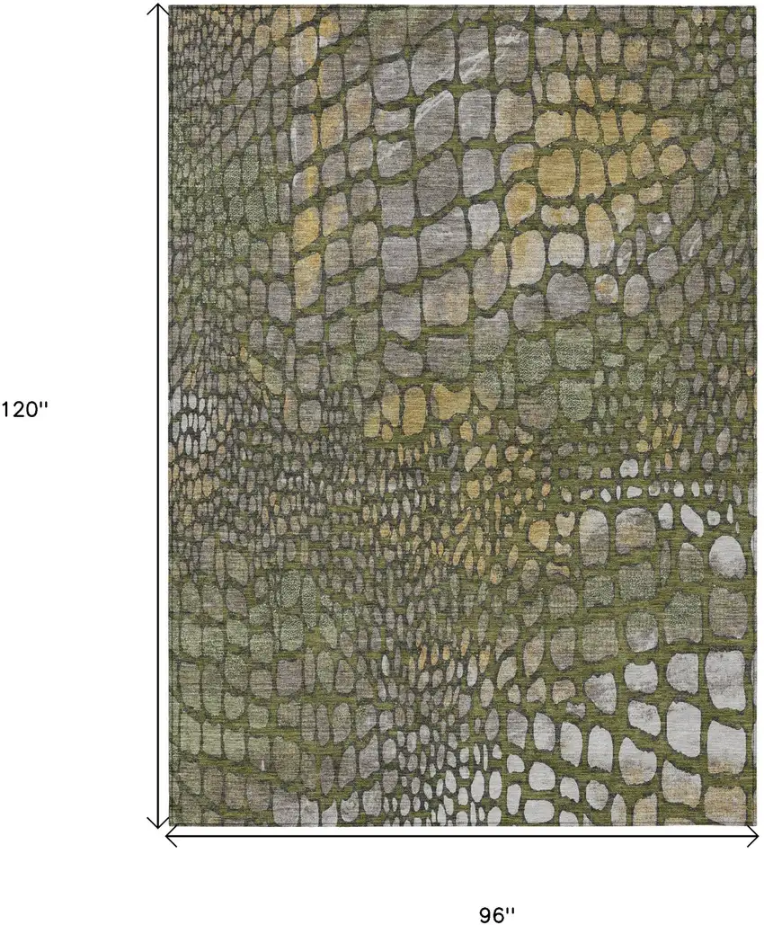 Olive Green Brown And Gold Abstract Washable Indoor Outdoor Area Rug Photo 3
