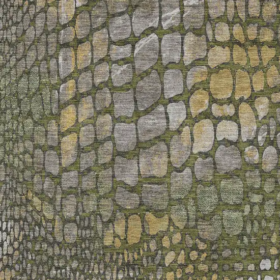 Olive Green Brown And Gold Abstract Washable Indoor Outdoor Area Rug Photo 5