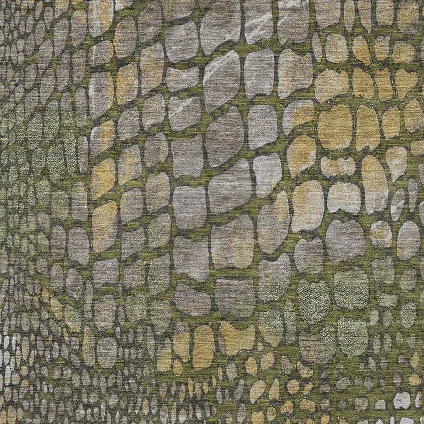 Olive Green Brown And Gold Abstract Washable Indoor Outdoor Area Rug Photo 5