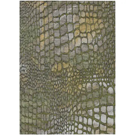 Olive Green Brown And Gold Abstract Washable Indoor Outdoor Area Rug Photo 2