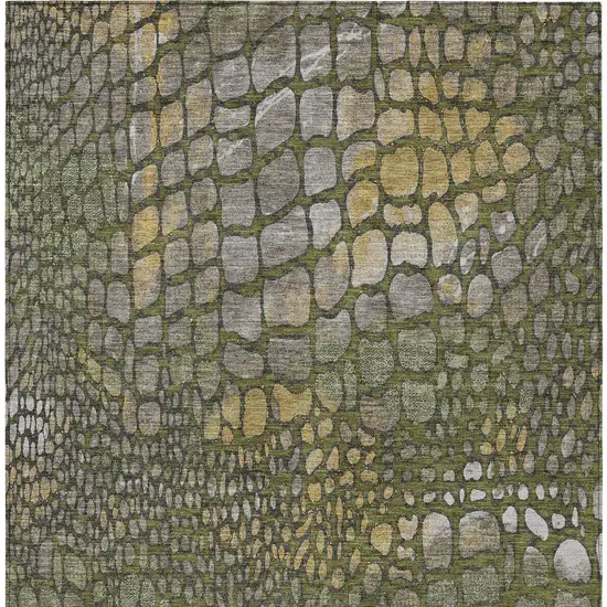 Olive Green Brown And Gold Abstract Washable Indoor Outdoor Area Rug Photo 6