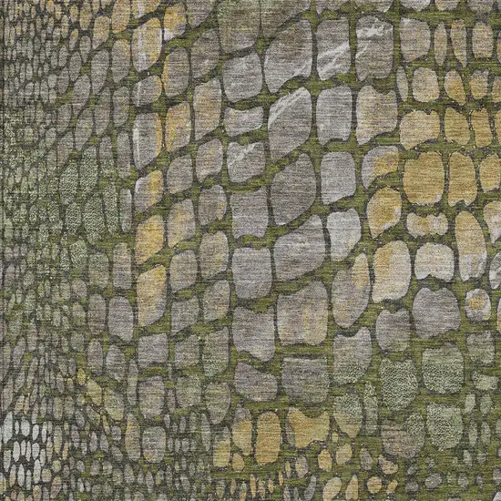 Olive Green Brown And Gold Abstract Washable Indoor Outdoor Area Rug Photo 5