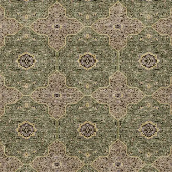 Olive Green Brown And Gold Quatrefoil Washable Indoor Outdoor Area Rug Photo 2