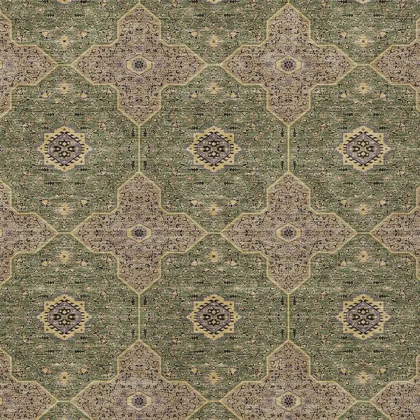 Olive Green Brown And Gold Quatrefoil Washable Indoor Outdoor Area Rug Photo 2